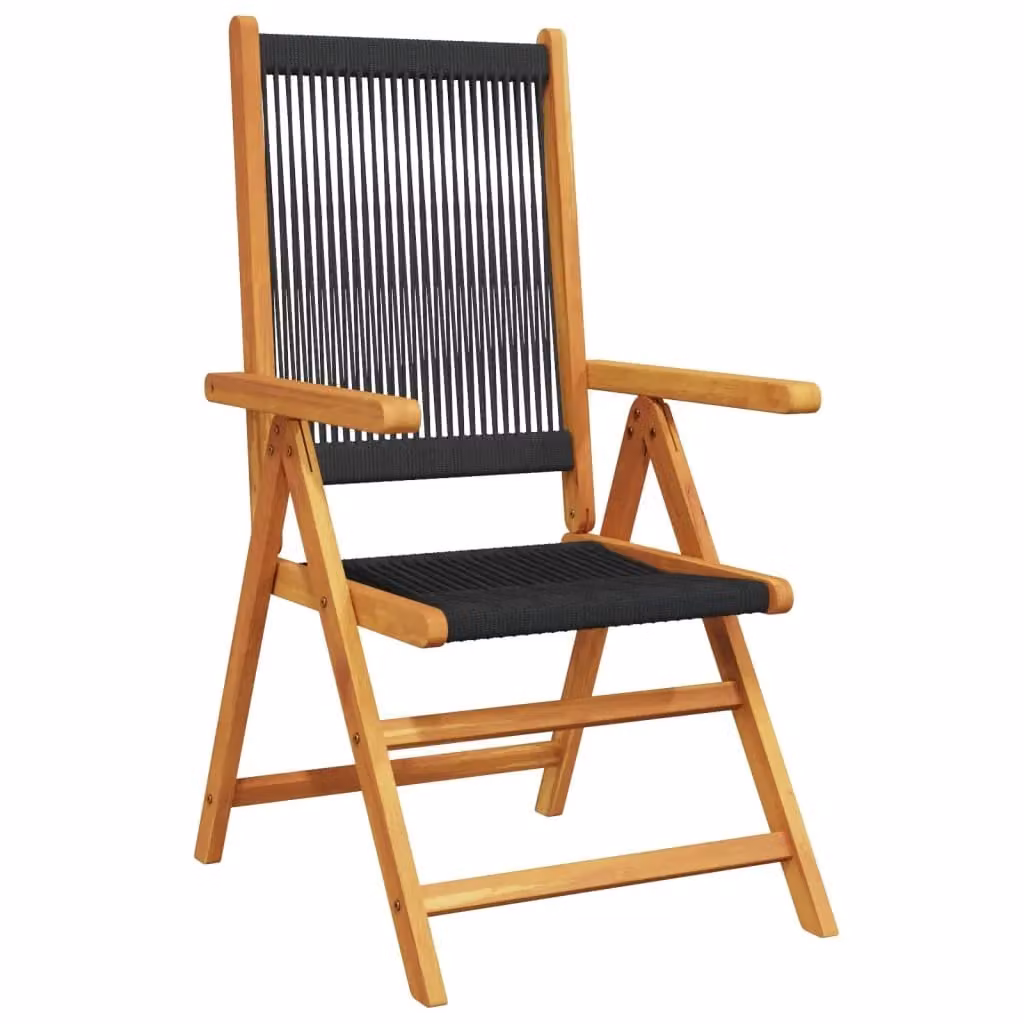 Berkfield Home Set of 2 Black Acacia Wood and Polypropylene Stackable Garden Chairs with Armrests – 3