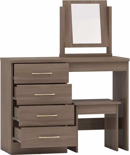 Seconique Nevada 4 Drawer Dressing Table Set in Rustic Oak Brown