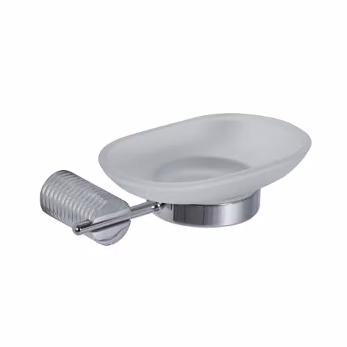 Showerdrape Wall Mounted Bathroom Hardware Set in Polished Silver with Glass Soap Dish, Toilet Roll Holder and Toothbrush Holder