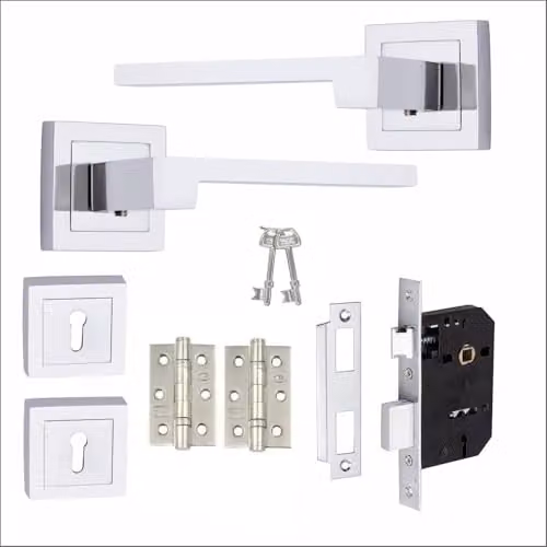 Golden Grace Zeta Design Door Handles and Key Lock Set in Polished Chrome