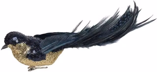 KDMD Midnight Blue Sequin and Glitter Bird Figures with Clip, 2 Pack, Height: 29 cm