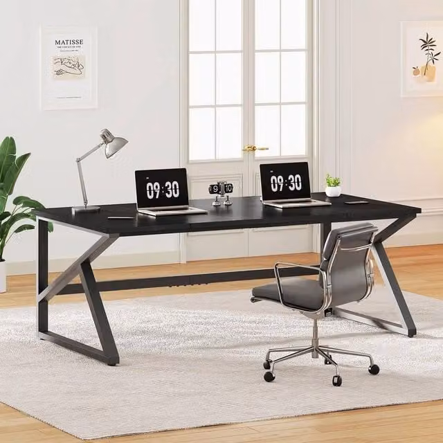 FLAVORA Modern Black Home Office Computer Desk and Laptop Workstation W/D: 100 x 100 cm – 1