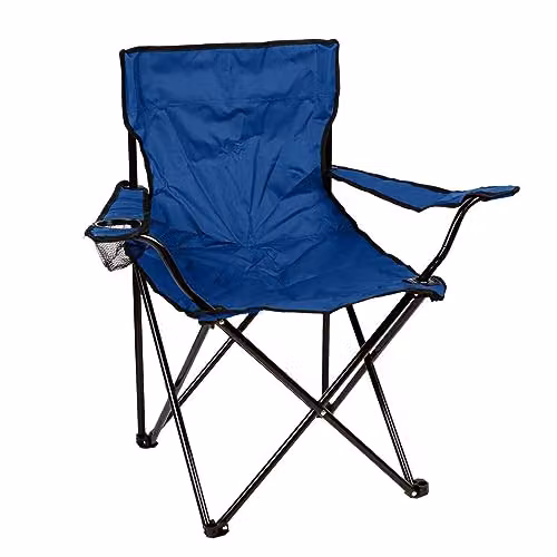 Redwood Leisure Blue Folding Canvas Outdoor Chair with Armrests and Cup Holder – 1