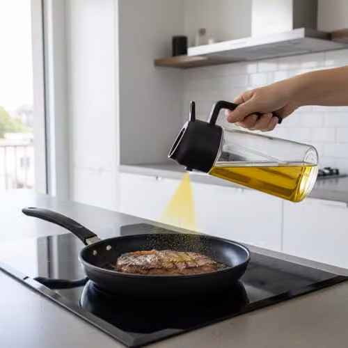 Argon Tableware 470ml 2-in-1 Glass Olive Oil Spray Bottle and Kitchen Dispenser in Transparent and Black – 5