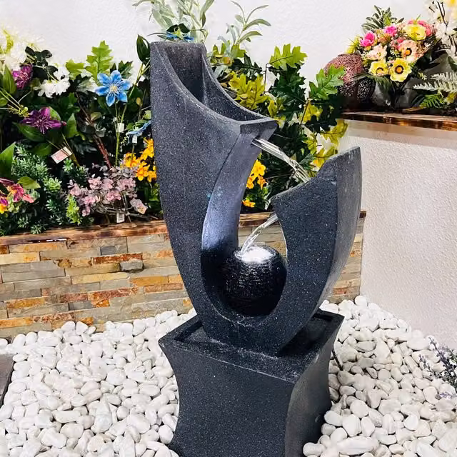 Tranquillity Solar Powered Freestanding Water Column Water Feature in Grey