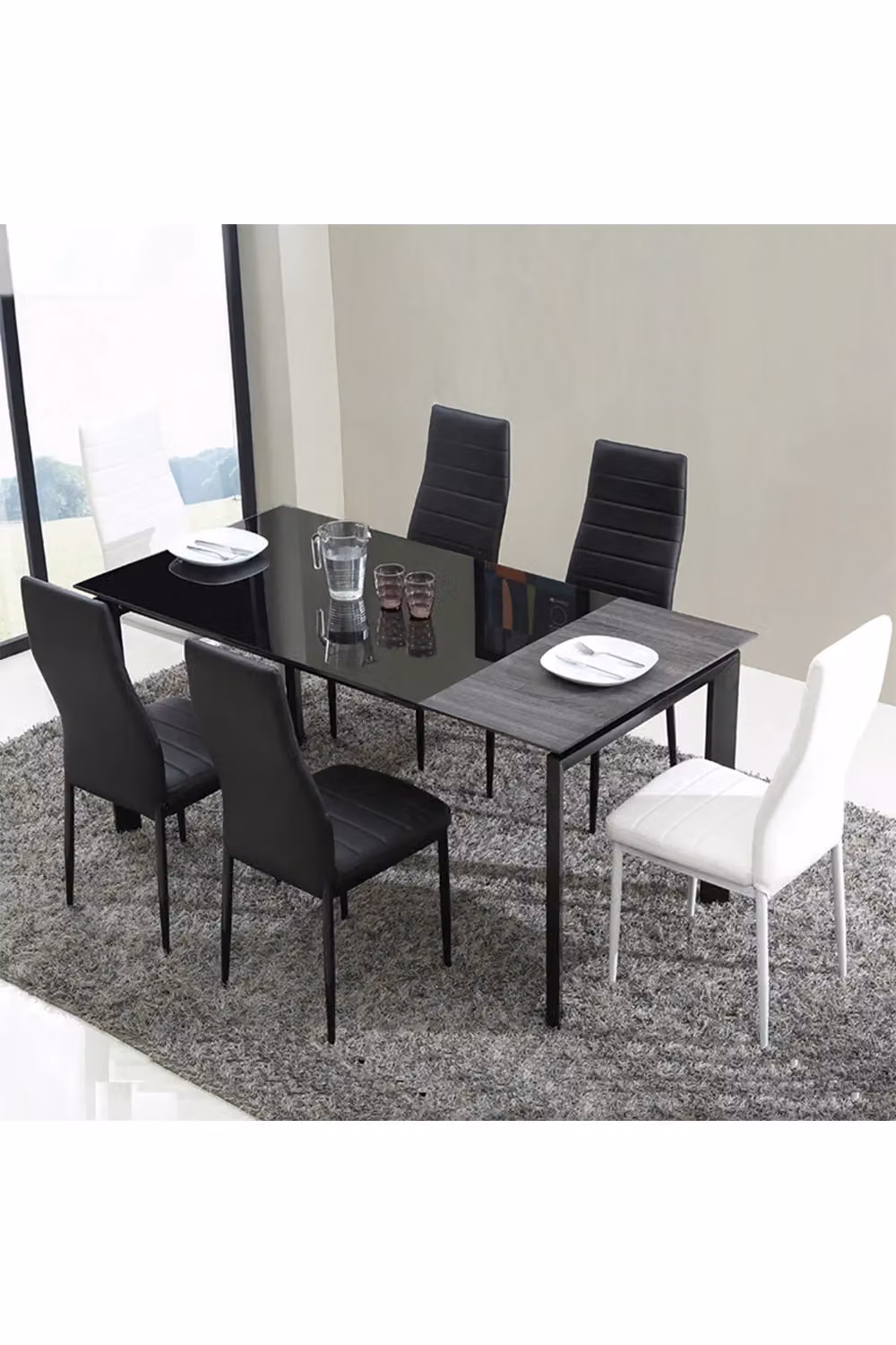 Living and Home Set of 6 Armless PU Leather High Back Dining Chairs in Black – 4