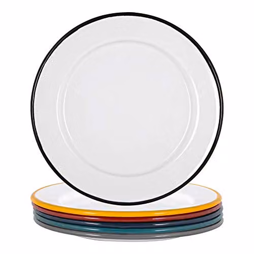 Argon Tableware Enamel Side Plates, Set of 6, Multicolour and White, Diameter: 20 cm – 1