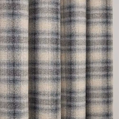 Curtina Everett Checked Eyelet Curtains in Grey, W: 117 cm, H: 137 cm – 3