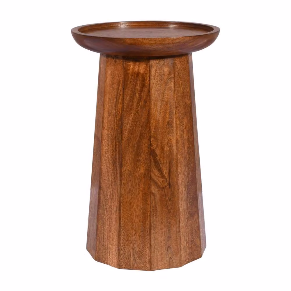 Elm Home And Garden Round Side End Lamp Table in Brown Solid Mango Wood with Dark Oak Finish – 2