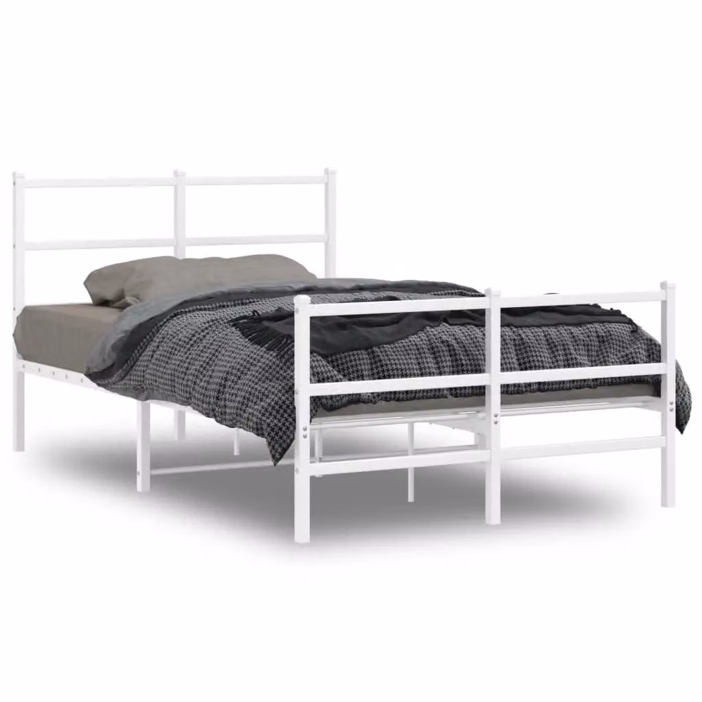 Berkfield Home Metal Bed Frame with Footboard, White, W/D/H: 120 x 200 cm – 2