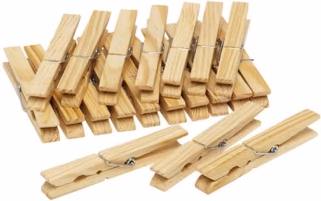 UMKY Pack of 20 XXL Jumbo Wooden Washing Line Cloth Pegs in Brown and Beige