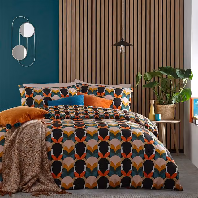 Make it a Home Raeya Art Deco Reversible Duvet Set, Multicolour and Red, W/H: 90 x 200 cm