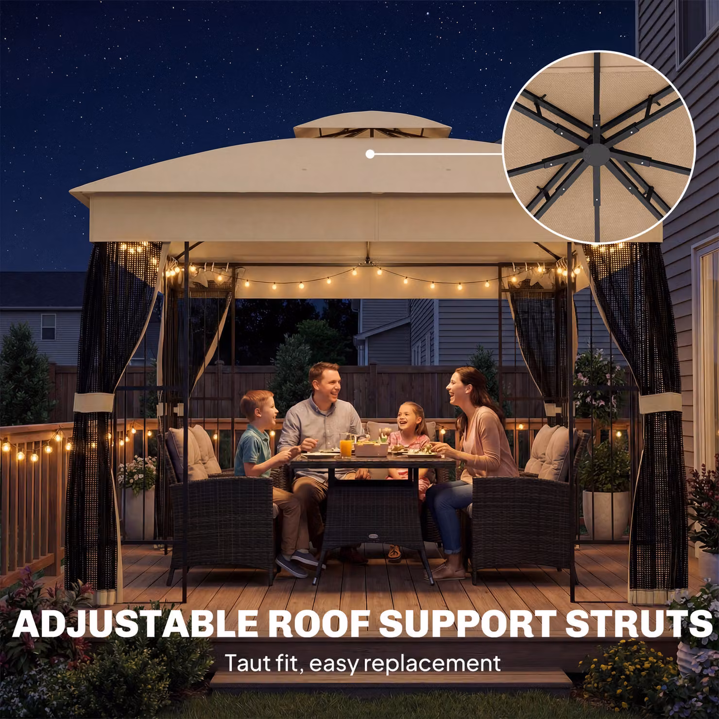 Outsunny Brown Outdoor Garden Gazebo with Post Shelves, UPF50+ Double Roof Permanent Patio Pavilion, W: 300 cm, D: 300 cm, H: 275 cm – 8