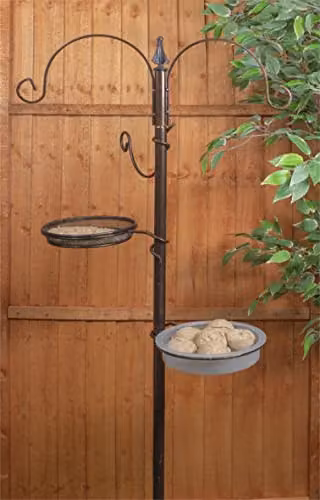 St Helens Home & Garden Bird Care Station with Feeder, Bath Bowls and Ground Stake in Brown and Black