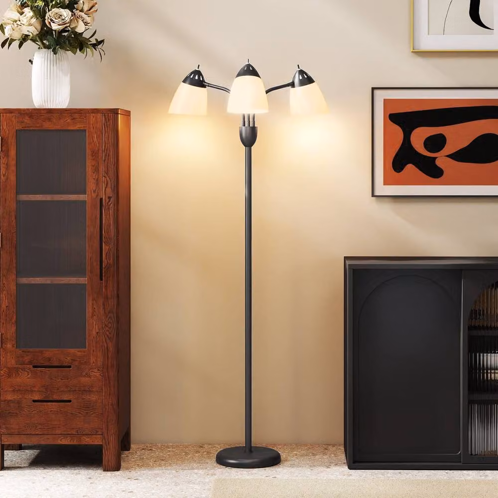 Wyld Haus Black Metal Arc Floor Lamp with 3 Rotating Adjustable Heads – 5