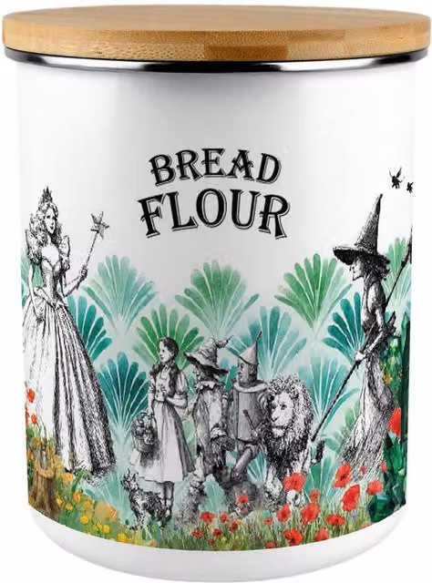 Purely Home Wizard of Oz Bread Flour Tin, 2.7 l Enamel Kitchen Storage Canister in Multicolour – 2