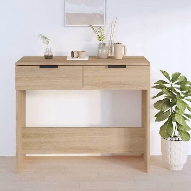 Berkfield Home Decorative Console Table in Sonoma Oak and Beige, W/D/H: 90 x 36 x 75 cm