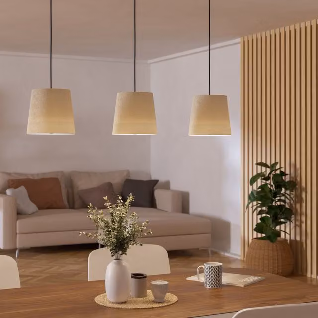 Eglo Febres 3 Light Fabric Shade Pendant Light in Black and Beige