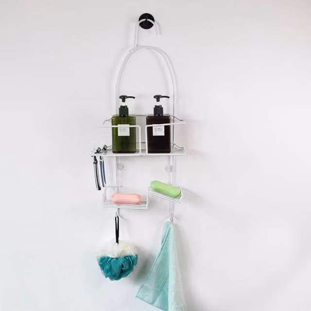 EONLION White 2 Tier Metal Hanging Shower Caddy Rack