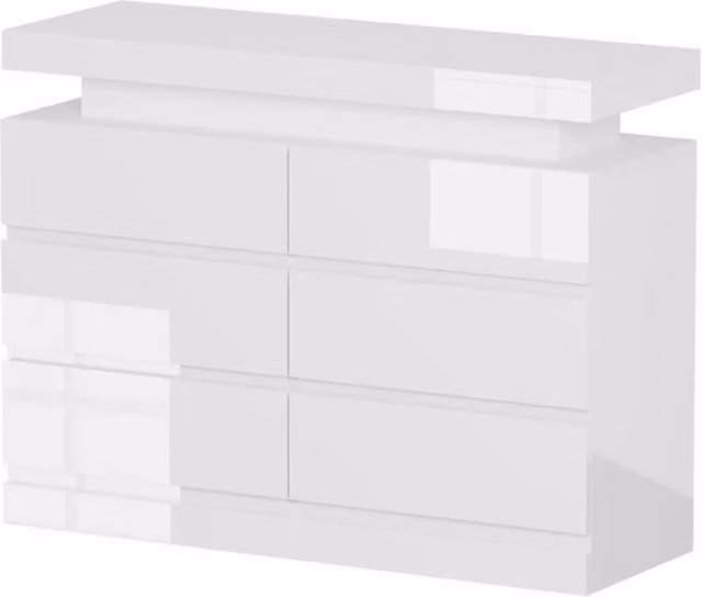 FORGEVIO 6 Drawer Bedside Table Cabinet in Glossy White