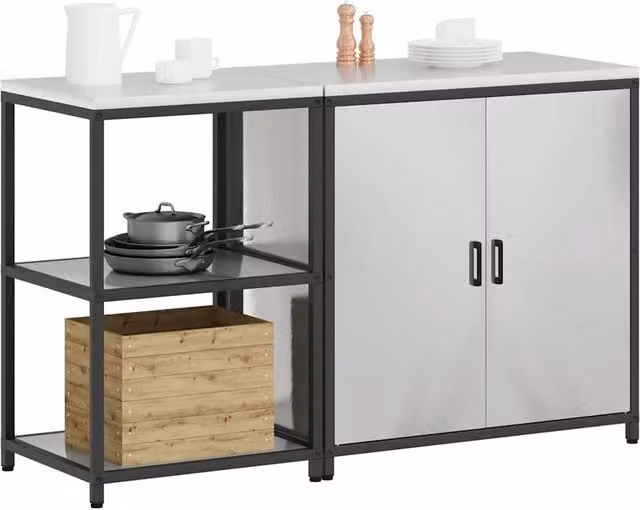 Berkfield Home Modern Adjustable 2-Piece Stainless Steel Storage Shelving Unit in Silver – 1
