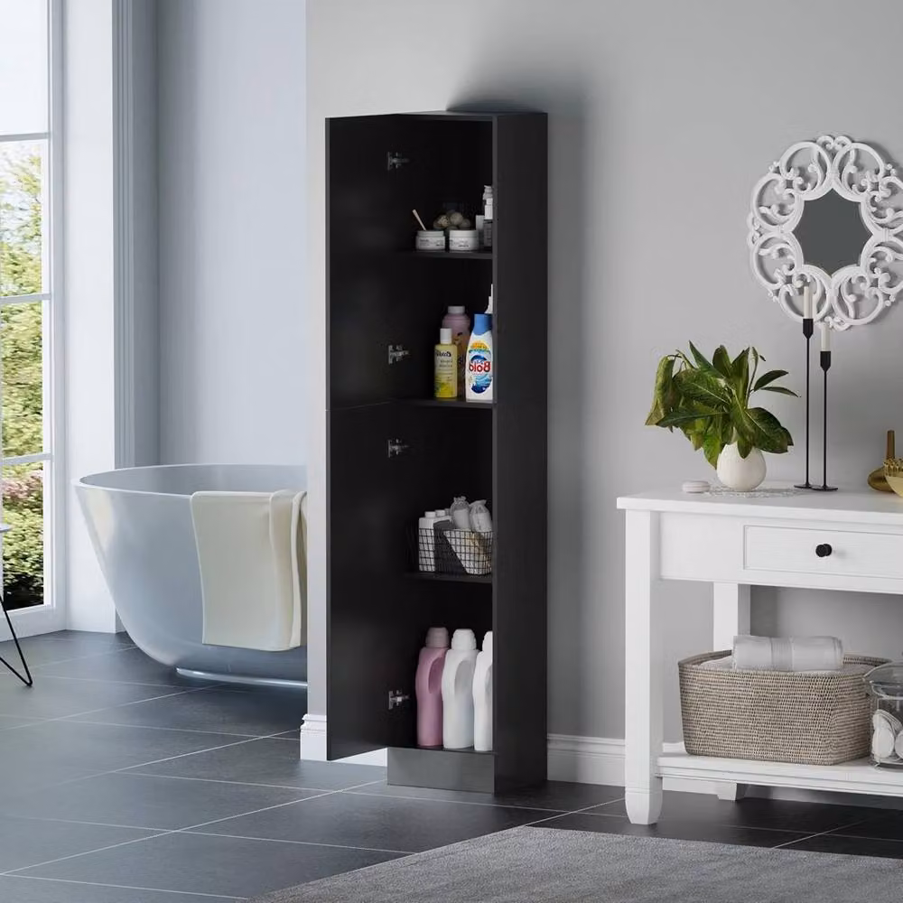 VOGREX Black Glossy Tallboy Bathroom Cabinet with Hinged Doors, H 190 x W 35 x D 35 cm – 2