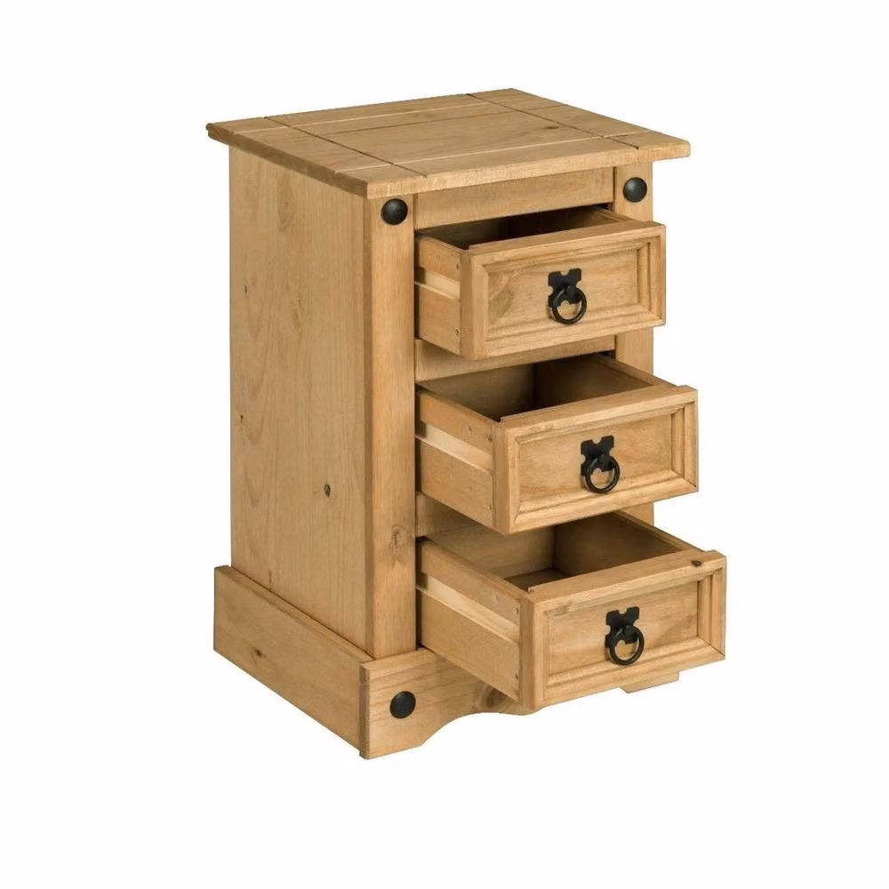 Hinsinc Rustic Mexican Pine 3 Drawer Bedside Cabinet in Brown – 4