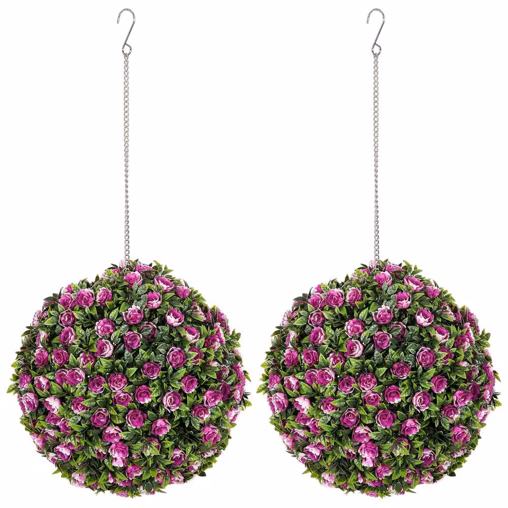 STILVORA Set of 2 Artificial Rose Topiary Balls, Green and Pink, Diameter: 28 cm – 4