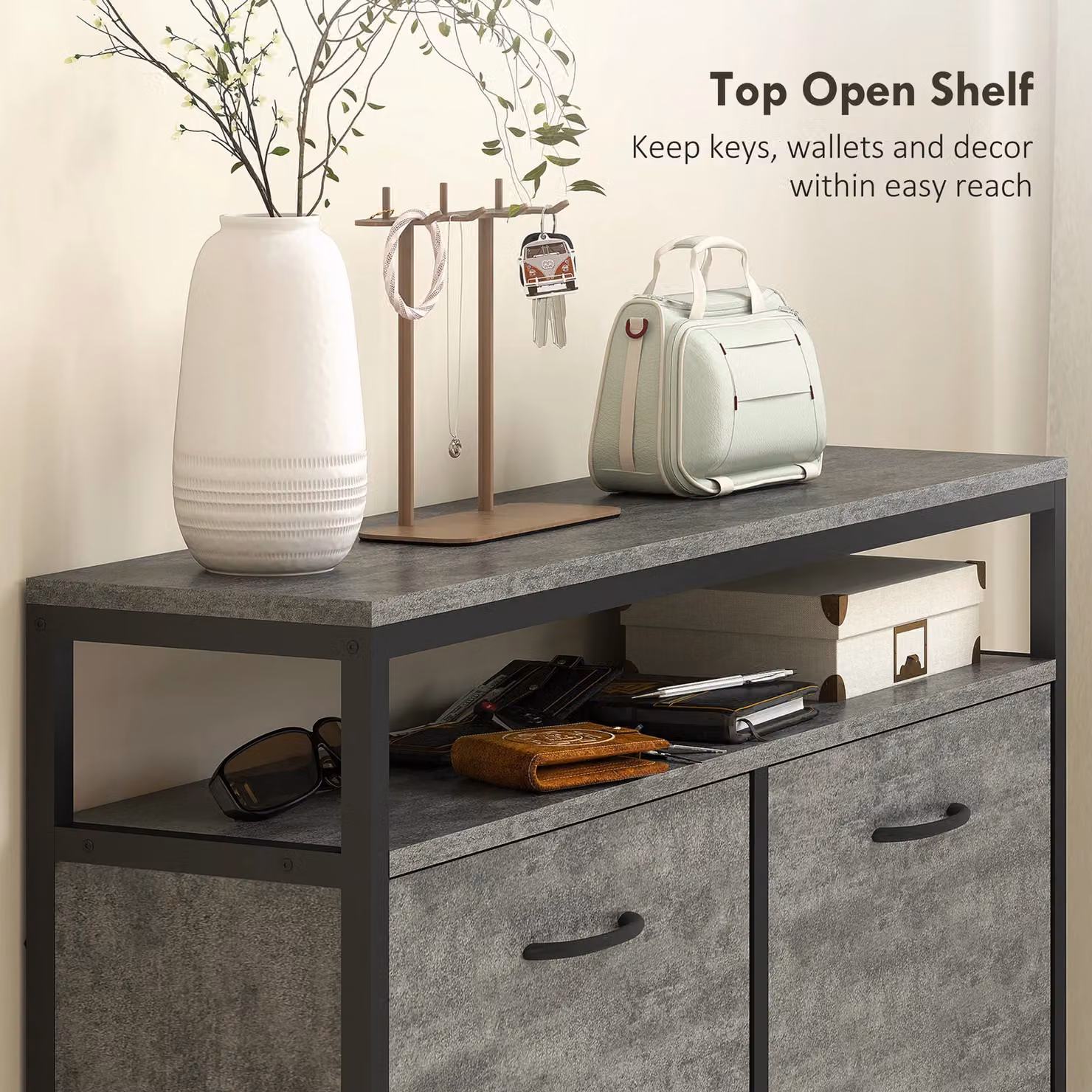HOMCOM Industrial Shoe Cabinet with Tilting Compartments and Hinged Doors in Grey and Black – 3