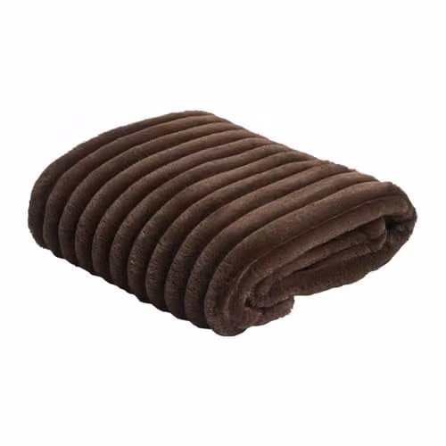 OHS Ribbed Faux Fur Fleece Throw Blanket, Brown, W/D/H: 125 x 150 cm