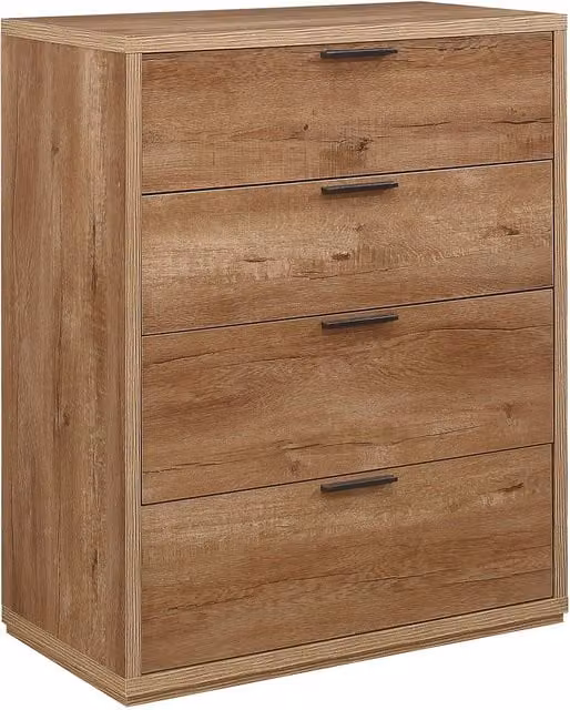 Birlea Rustic Oak 4 Drawer Chest in Brown and Black