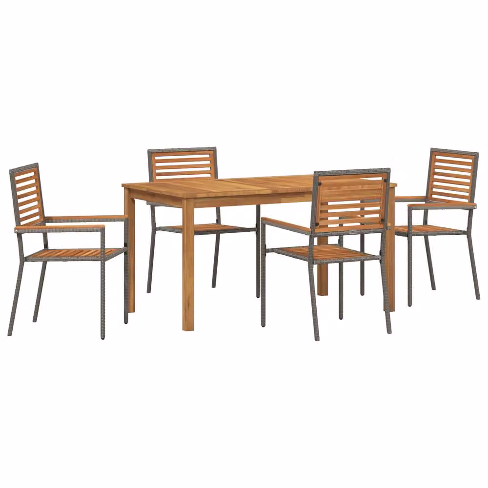 Berkfield Home 5 Piece Grey Poly Rattan and Acacia Wood Garden Dining Set – 2