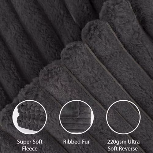OHS Faux Fur Ribbed Fleece Throw Blanket in Grey, W/D/H: 125 x 150 cm – 3