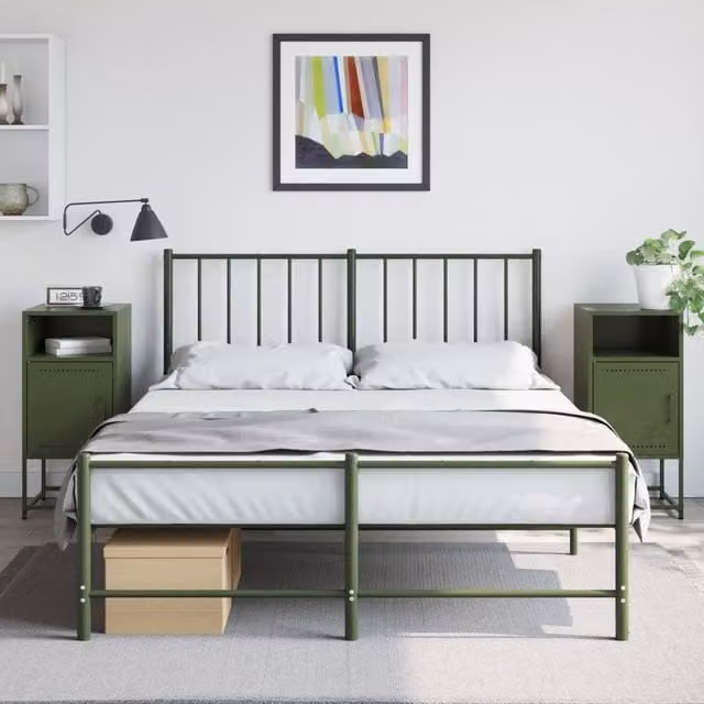 Berkfield Home Set of 2 Metal Bedside Cabinets in Olive Green, W/D/H: 36 x 39 x 78 cm