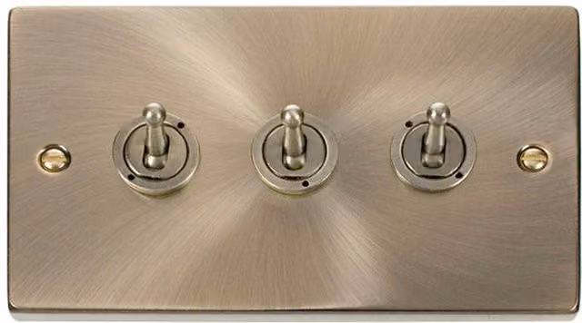 SE Home Antique Brass 3 Gang 2 Way Flush Mount Toggle Light Switch