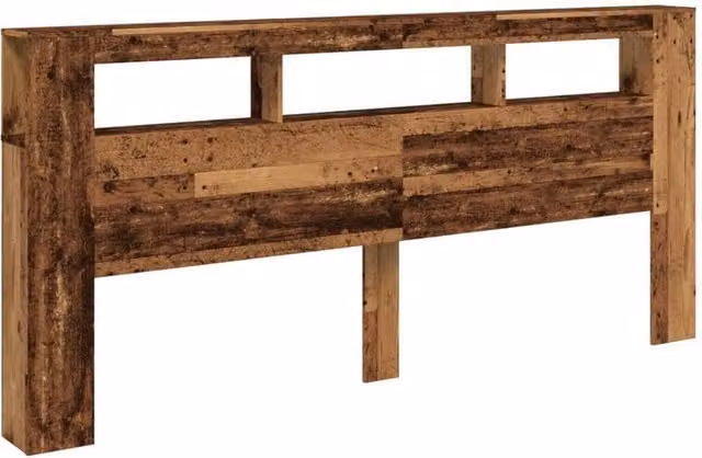 Berkfield Home LED Headboard in Old Wood Brown with Integrated Lighting and Side Compartments, W: 220 cm, D: 18.5 cm, H: 103.5 cm