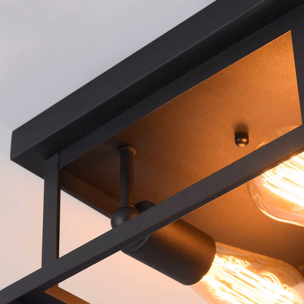 NIVOR Retro Rectangle Industrial 2-Light Flush Mount Ceiling Chandelier in Black – 7