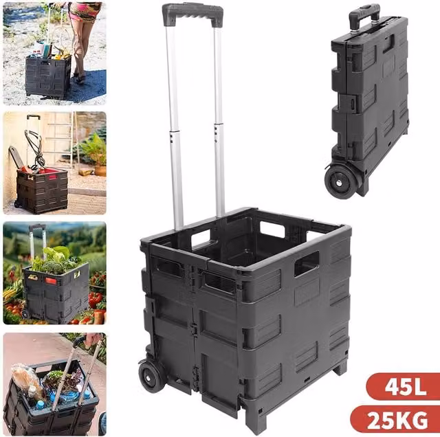 FLAVORA Folding Boot Cart Shopping Trolley in Black – 1