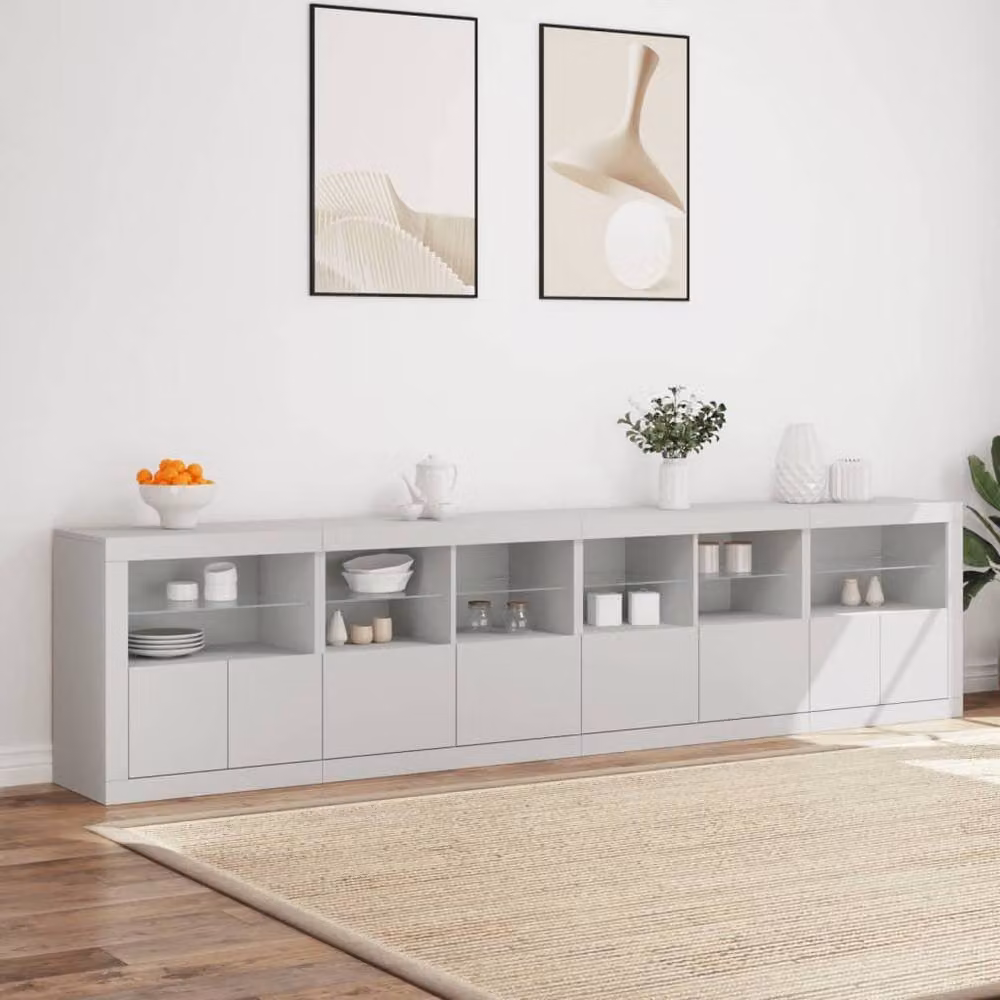 Berkfield Home Modern White Sideboard with Integrated LED Lights W: 283 cm, D: 37 cm, H: 67 cm – 2