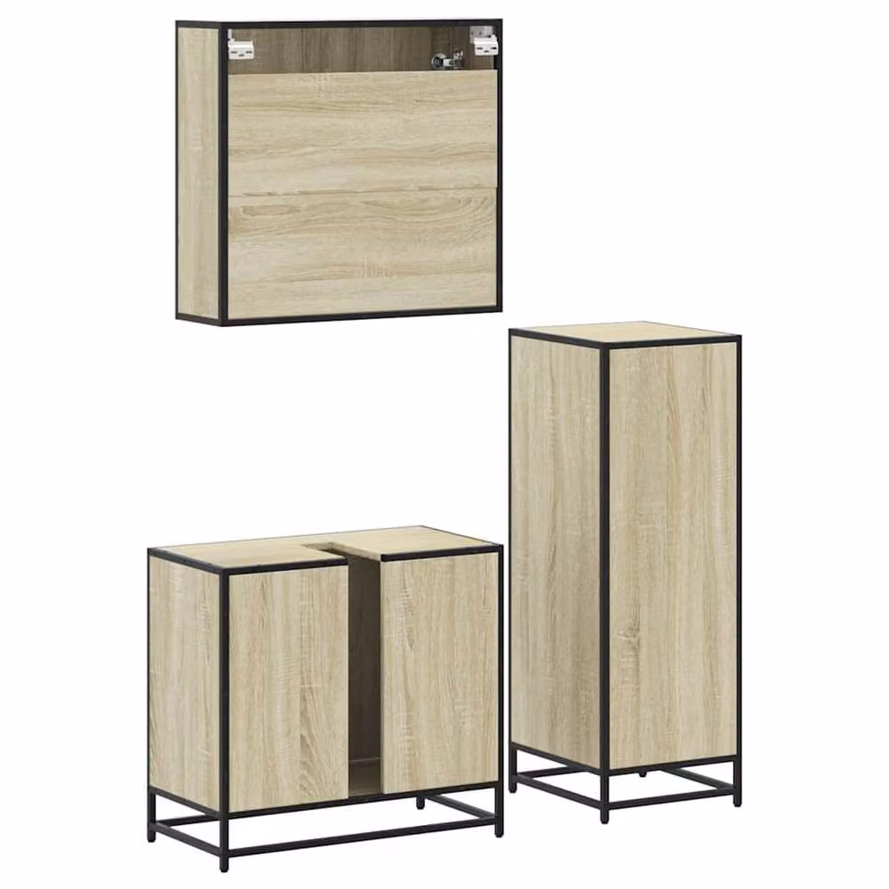 Berkfield Home 3 Piece Industrial Bathroom Furniture Set in Sonoma Oak and Beige – 3