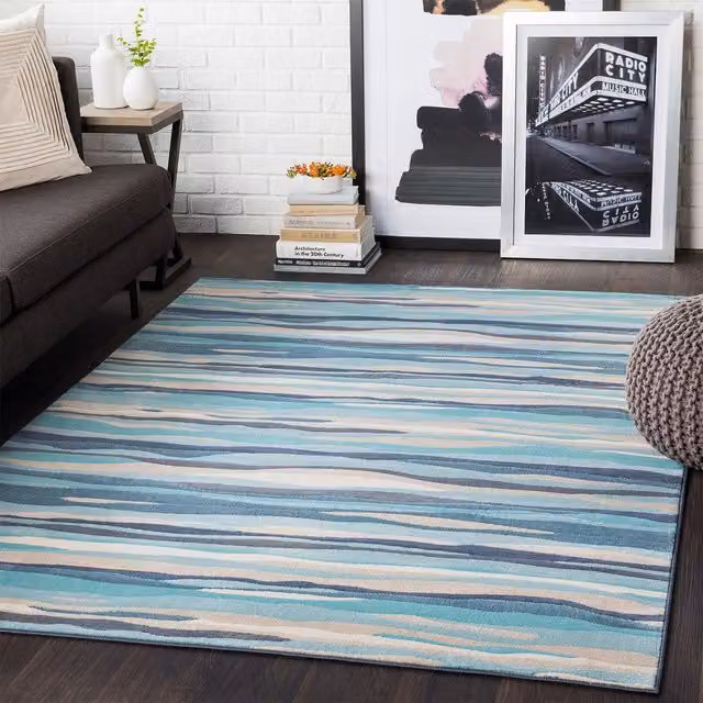 Livabliss Modern Wave Rectangular Rug in Blue, Beige and Grey, W: 160 cm, D: 220 cm – 1