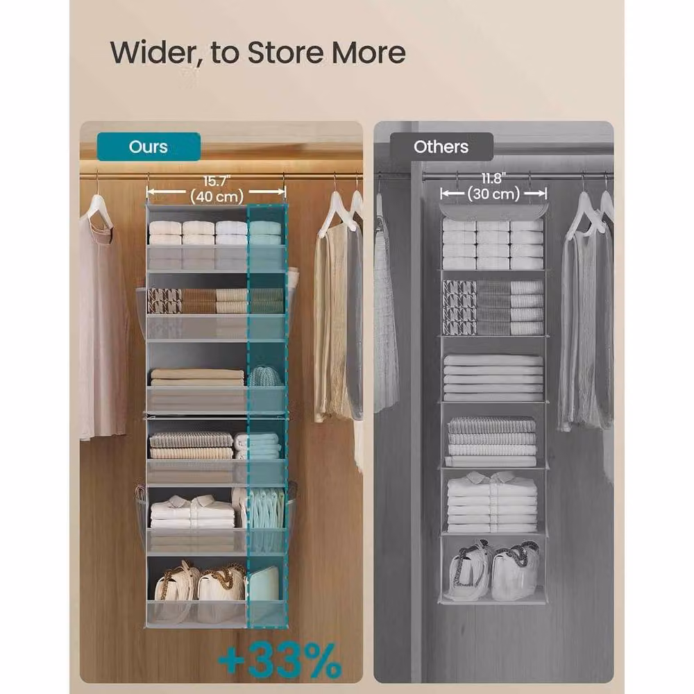 The Bazaarist 6 Tier Foldable Hanging Wardrobe Organizer in Light Grey – 4