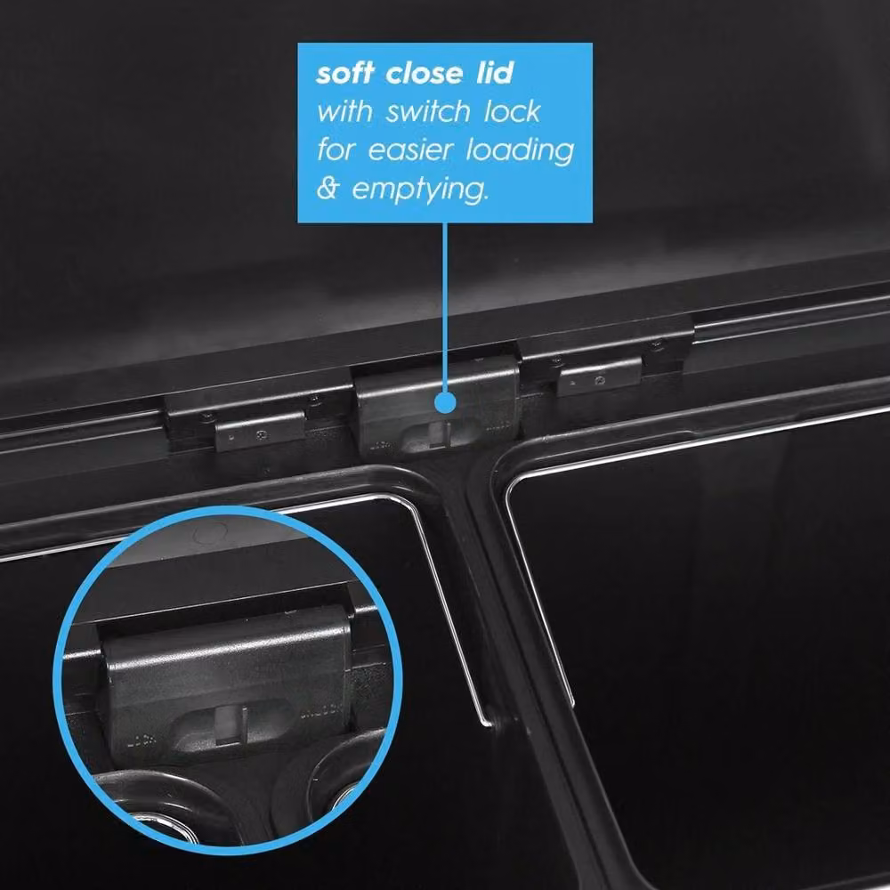 VOGREX 60L Matt Black Stainless Steel Double Pedal Recycling Bin – 3