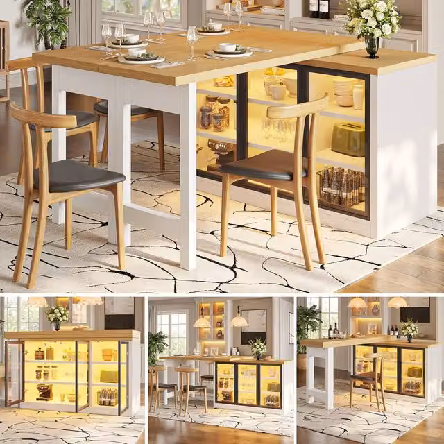 BTM White Extendable Sideboard Dining Table with LED Glass Cabinet, W/D/H: 120 x 40 x 75.5 cm – 1
