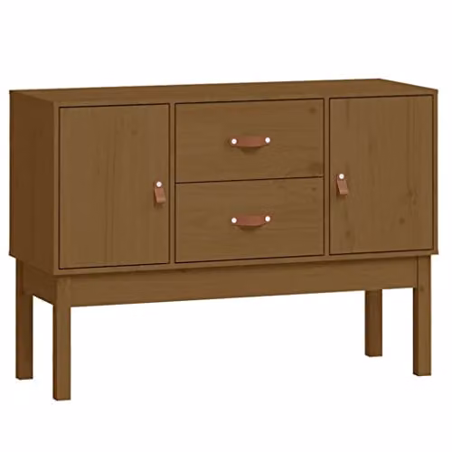 vidaXL Honey Brown Solid Pine Wood Sideboard - Modern Rustic Cabinet with 2 Drawers and 2 Compartments for Living Room and Bedroom W/D/H: 110 x 40 x 76 cm