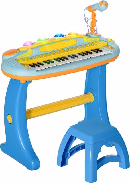 AIYAPLAY Kids Piano Keyboard with Microphone and Stool in Blue