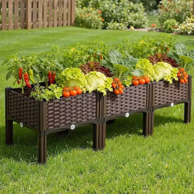 EONLION 3 Grid Large Raised Garden Bed Elevated Planter with Legs, Brown, W/D/H: 120 x 40 x 37 cm – 1