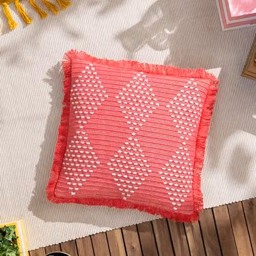 Riva Home Kadie Pink Graphic Square Indoor/Outdoor Feather Filled Cushion, W/D/H: 45 x 45 x 45 cm