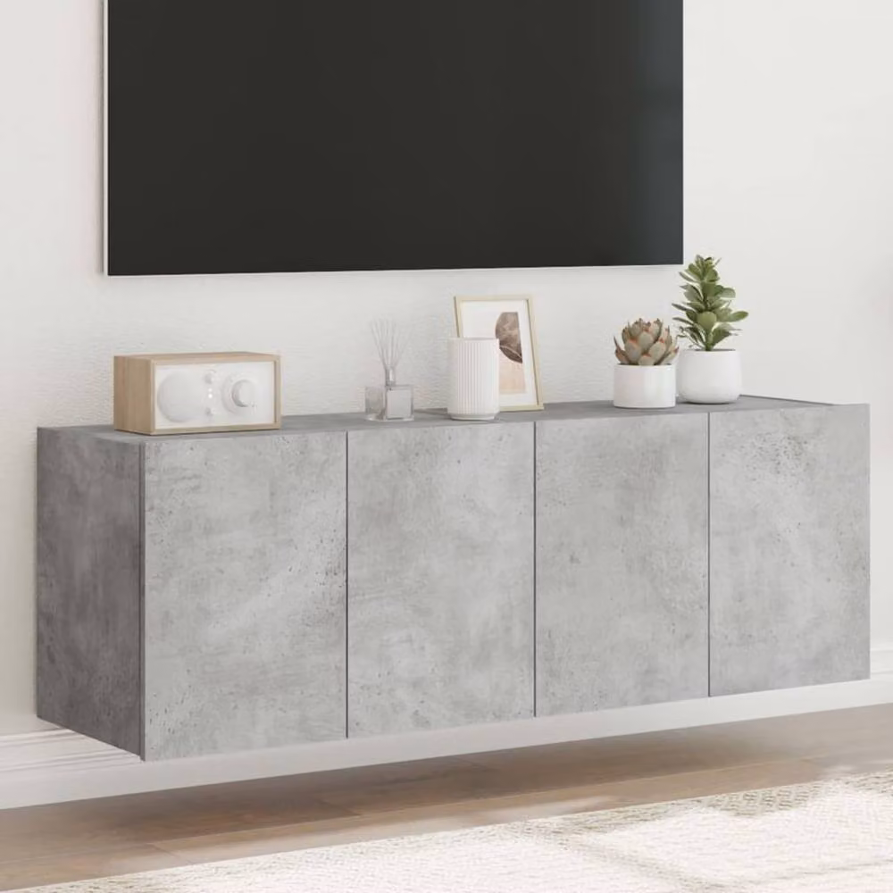 Berkfield Home Set of 2 Modern Wall Mounted TV Cabinets with Integrated LED Lights in Concrete Grey, W/D/H: 60 x 35 x 41 cm – 2