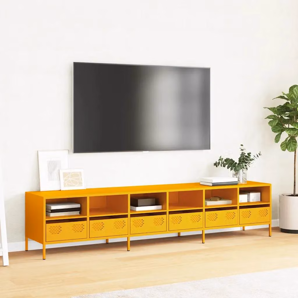 Berkfield Home Modern TV Cabinet in Mustard Yellow, W: 202 cm, D: 43.5 cm, H: 43.5 cm – 3